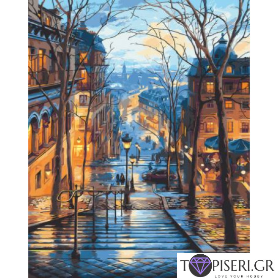 Painting By Numbers Landscape Rainy Street - Tapiseri.GR