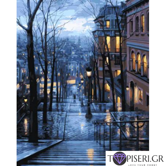 Painting By Numbers Landscape Rainy Street 2 - Tapiseri.GR