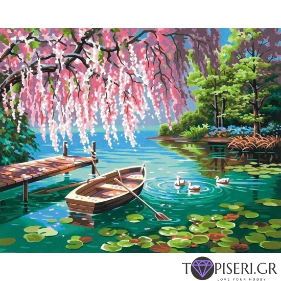Painting By Numbers Boat In The Lake - Tapiseri.GR