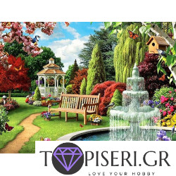 Diamond Painting Bench Near A Fountain