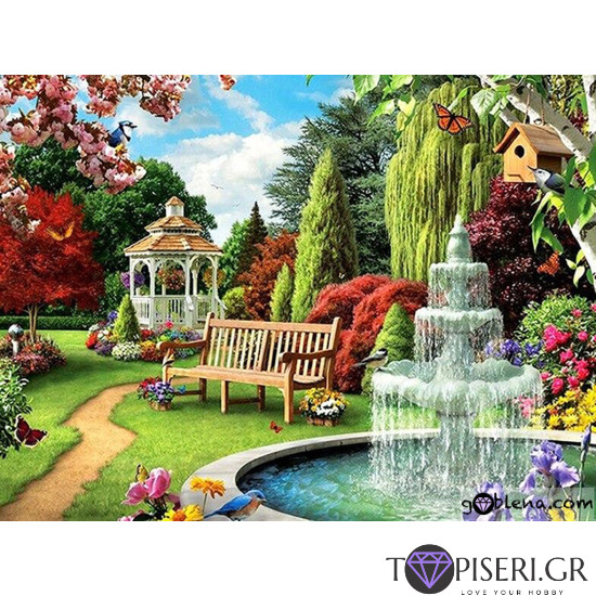 Diamond Painting Bench Near A Fountain - Tapiseri.GR