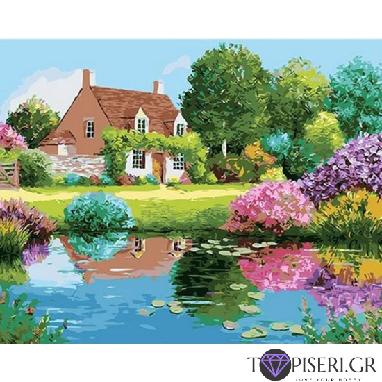 Painting By Numbers Cottage Near The Lake - Tapiseri.GR