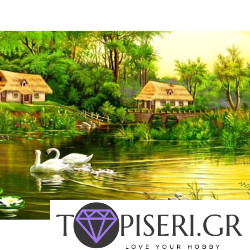 Painting By Numbers House With Lake And Swans 2