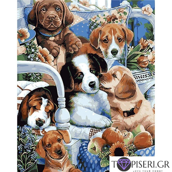 Painting By Numbers Little Cute Dogs - Tapiseri.GR Painting By Numbers Little Cute Dogs - Tapiseri.GR