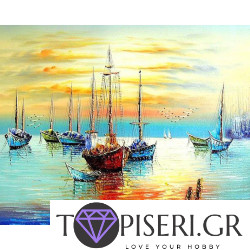 Painting By Numbers Fishing Boats On Sunset