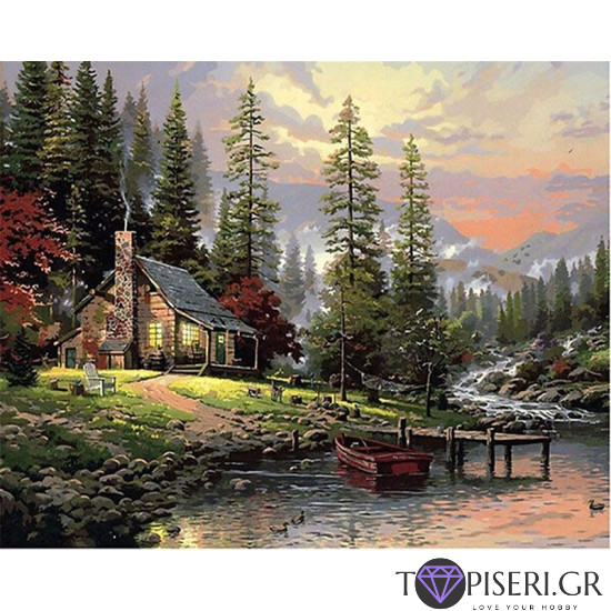 Painting By Numbers Cottage Down In The Mountain - Tapiseri.GR