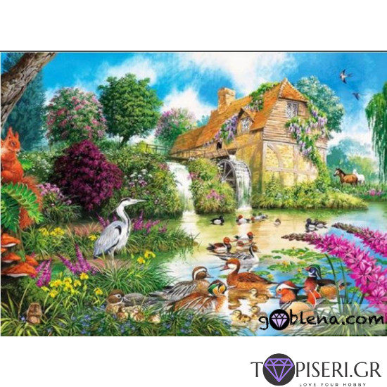 ECO Diamond Painting House And Water Mill With Animals - Tapiseri.GR