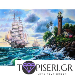 Painting By Numbers Ship Near The Light House