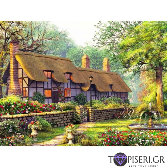 Painting By Numbers House With Fountain - Tapiseri.GR
