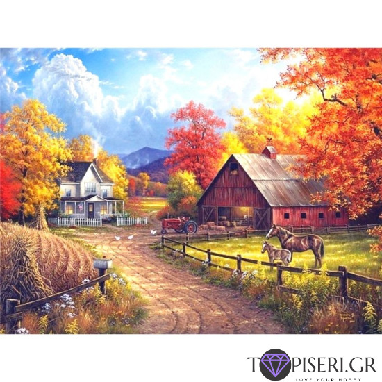 Painting By Numbers House In The Village - Tapiseri.GR