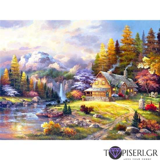 Painting By Numbers House And Waterfall - Tapiseri.GR