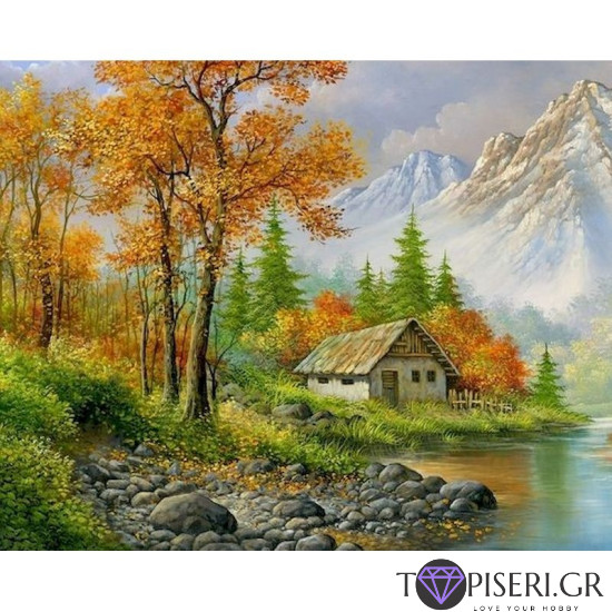 Painting By Numbers Cottage Down In The Mountain 2 - Tapiseri.GR