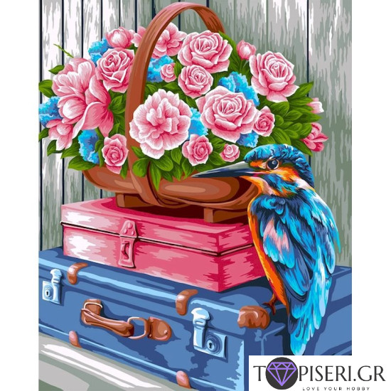 Painting By Numbers Bird And Basket With Flowers - Tapiseri.GR