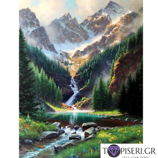 Painting By Numbers Waterfall In The Mountain - Tapiseri.GR