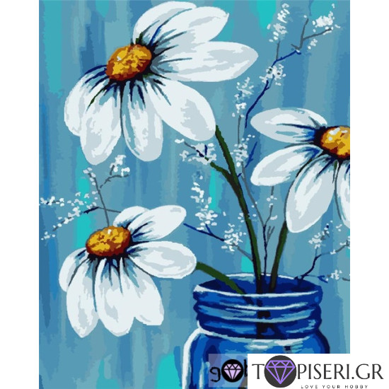 Painting By Numbers Daisies In Jar - Tapiseri.GR