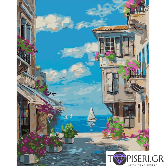 Painting By Numbers Street Near The Sea - Tapiseri.GR
