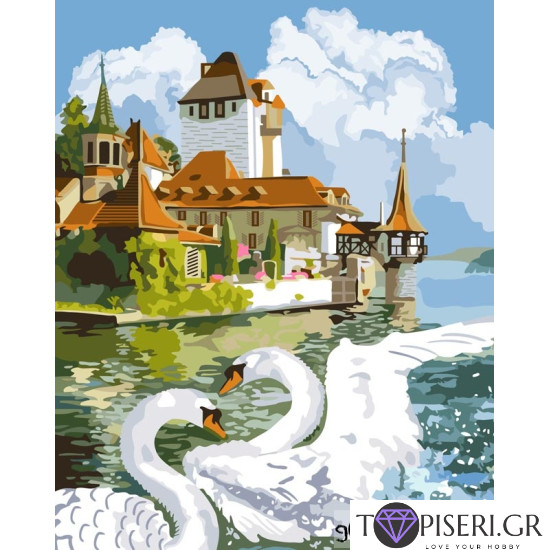Painting By Numbers Swans In The Lake - Tapiseri.GR