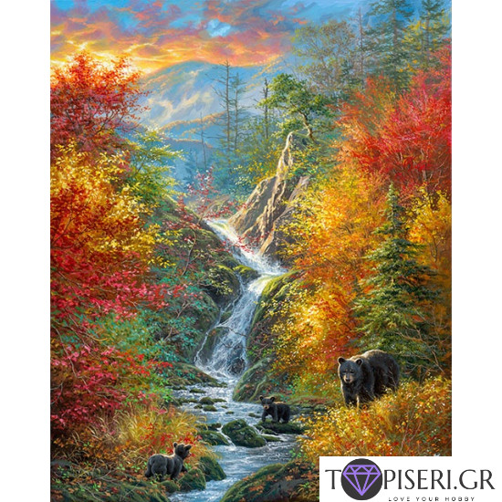 Painting By Numbers Bears In Autumn Forest - Tapiseri.GR