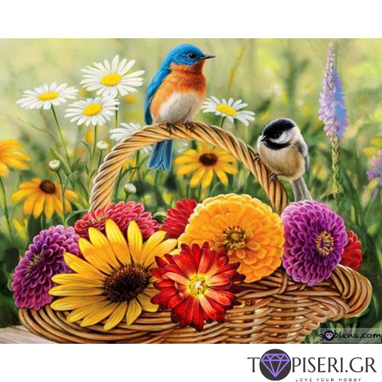 Diamond Painting Basket With Flowers And Birds - Tapiseri.GR Diamond Painting Basket With Flowers And Birds - Tapiseri.GR