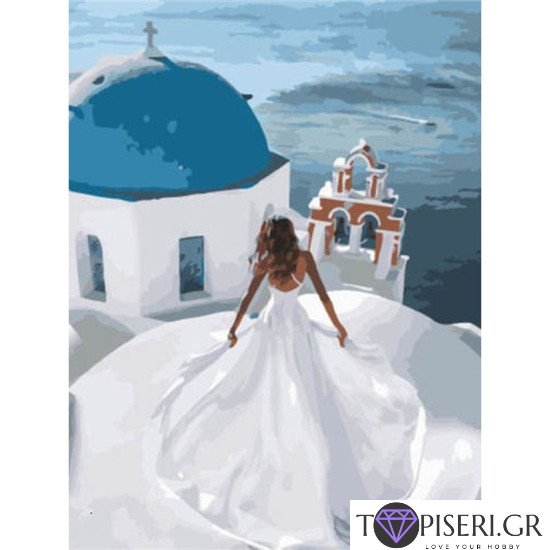 Painting By Numbers Woman In Santorini - Tapiseri.GR
