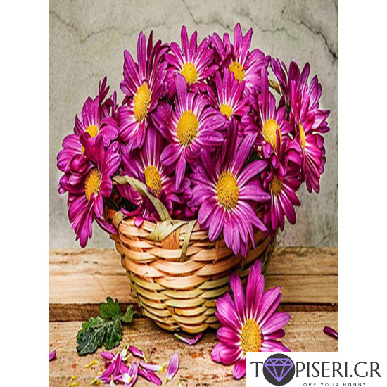 Diamond Painting Basket With Pink Daisies - Tapiseri.GR