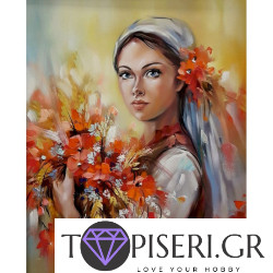 Painting By Numbers Woman With Flowers In Her Hands