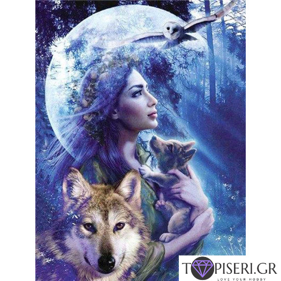 Diamond Painting Woman With Wolfs - Tapiseri.GR Diamond Painting Woman With Wolfs - Tapiseri.GR