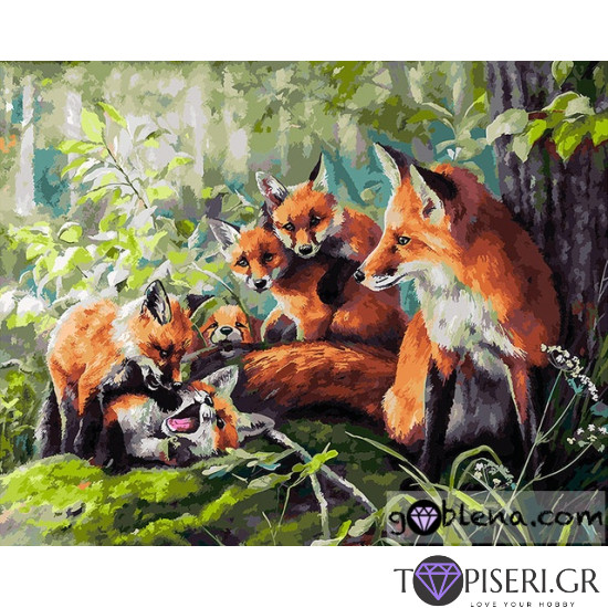 Painting By Numbers Playful Little Foxes - Tapiseri.GR