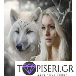 Premium Diamond Painting + Ab Woman And Wolf