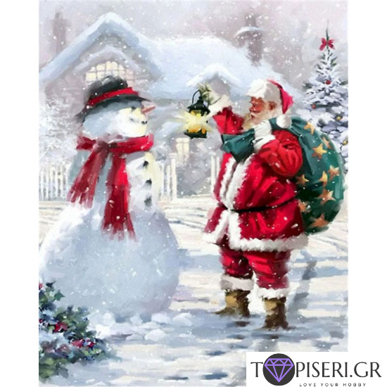 Painting By Numbers Santa Claus And The Snowman - Tapiseri.GR