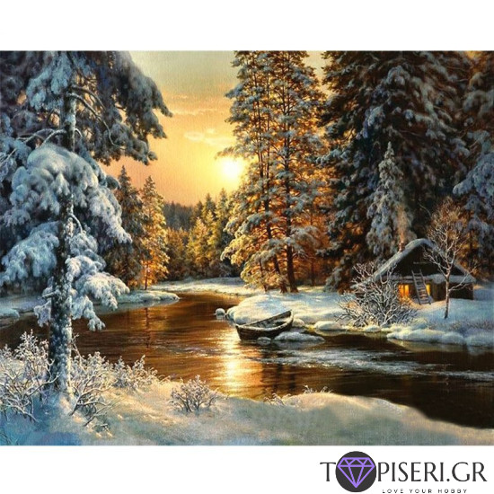 Painting By Numbers Lodge On The Lake By Winter - Tapiseri.GR