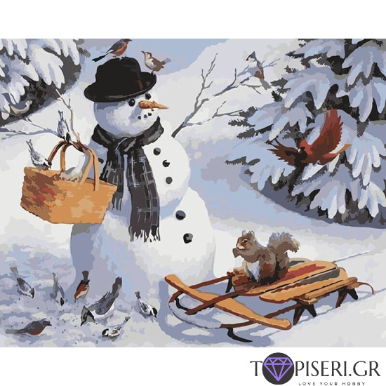 Painting By Numbers Snowman And Sled - Tapiseri.GR Painting By Numbers Snowman And Sled - Tapiseri.GR