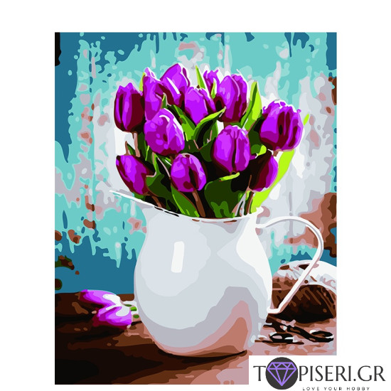 Painting By Numbers Tulips In White Vase - Tapiseri.GR Painting By Numbers Tulips In White Vase - Tapiseri.GR