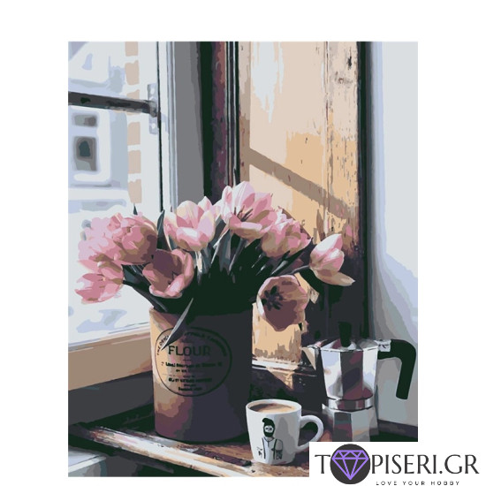 Painting By Numbers Tulips Near The Window - Tapiseri.GR