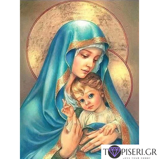 Diamond Painting Virgin Mary And The Child In Blue - Tapiseri.GR
