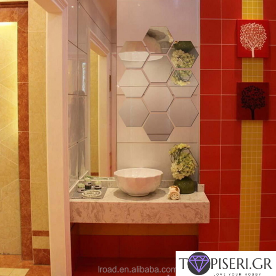 Mirrored 3D Wall Sticker Hexagonal Tiles Set Of 12 Pieces - Tapiseri.GR