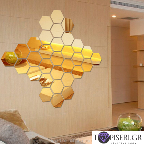 Mirrored 3D Wall Sticker Hexagonal Tiles Set Of 12 Pieces - Tapiseri.GR