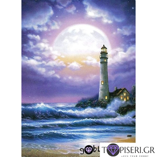 Diamond Painting Lighthouse In Moon Night - Tapiseri.GR