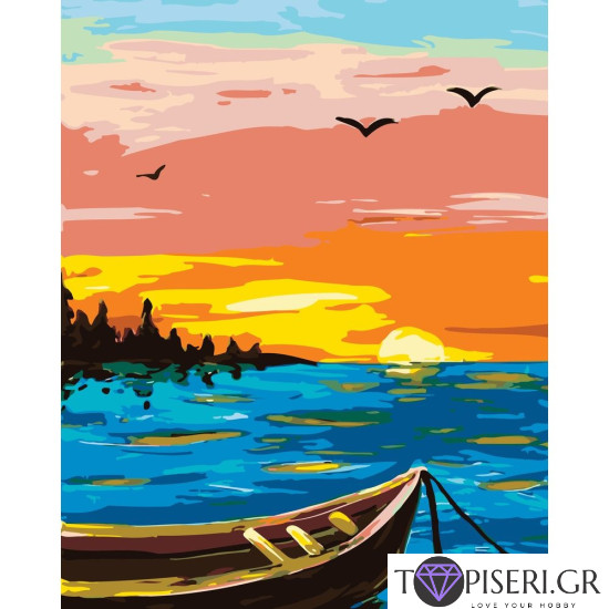 Painting By Numbers Boat On The Sunset 2 - Tapiseri.GR Painting By Numbers Boat On The Sunset 2 - Tapiseri.GR