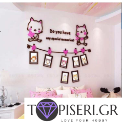 3D Wall Sticker Two Kittens And Frames On A Rope