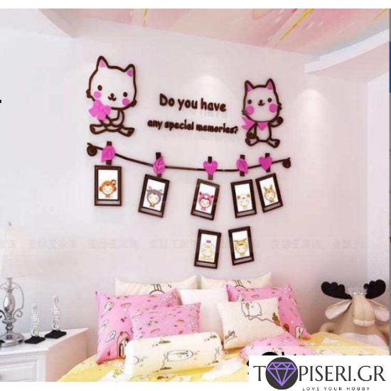 3D Wall Sticker Two Kittens And Frames On A Rope - Tapiseri.GR