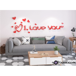 3D αυτοκόλλητο τοίχου Καρδιές με επιγραφή I Love You