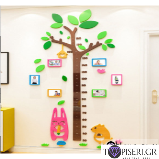 3D Wall Sticker Tree And Animals With Frames For Photos For Measuring Height 2 - Tapiseri.GR
