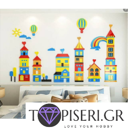 3D Wall Sticker Buildings And Flying Balloons