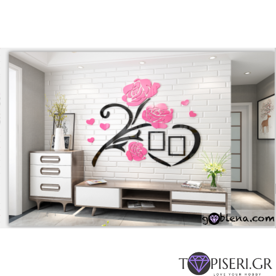 3D Wall Sticker Branch With Roses, Hearts And Photo Frames - Tapiseri.GR