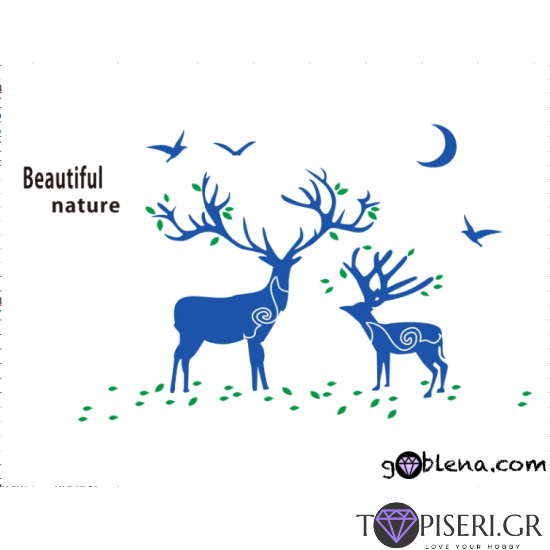 3D Wall Sticker Noble Deers, Moon And Birds - Tapiseri.GR
