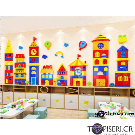 3D Wall Sticker Buildings And Flying Balloons 2 - Tapiseri.GR