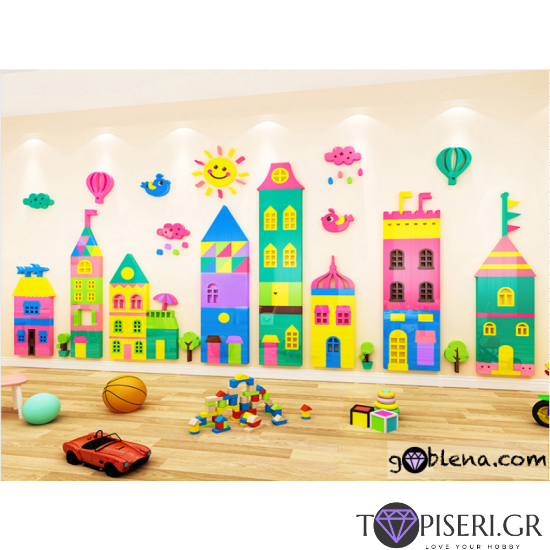 3D Wall Sticker Buildings And Flying Balloons 3 - Tapiseri.GR