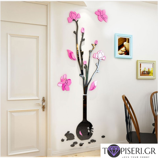3D Wall Sticker Vase With Bunny - Tapiseri.GR
