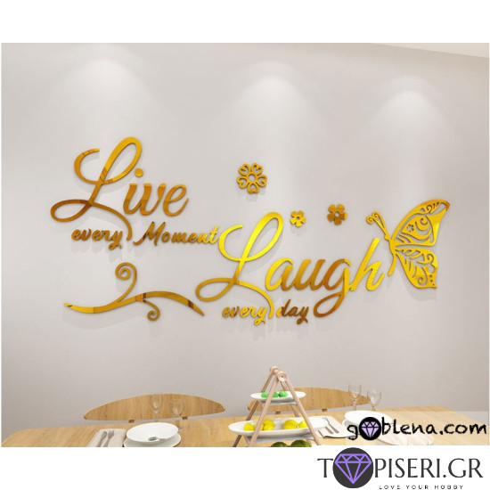 Mirrored 3D Wall Sticker Live Laugh - Tapiseri.GR